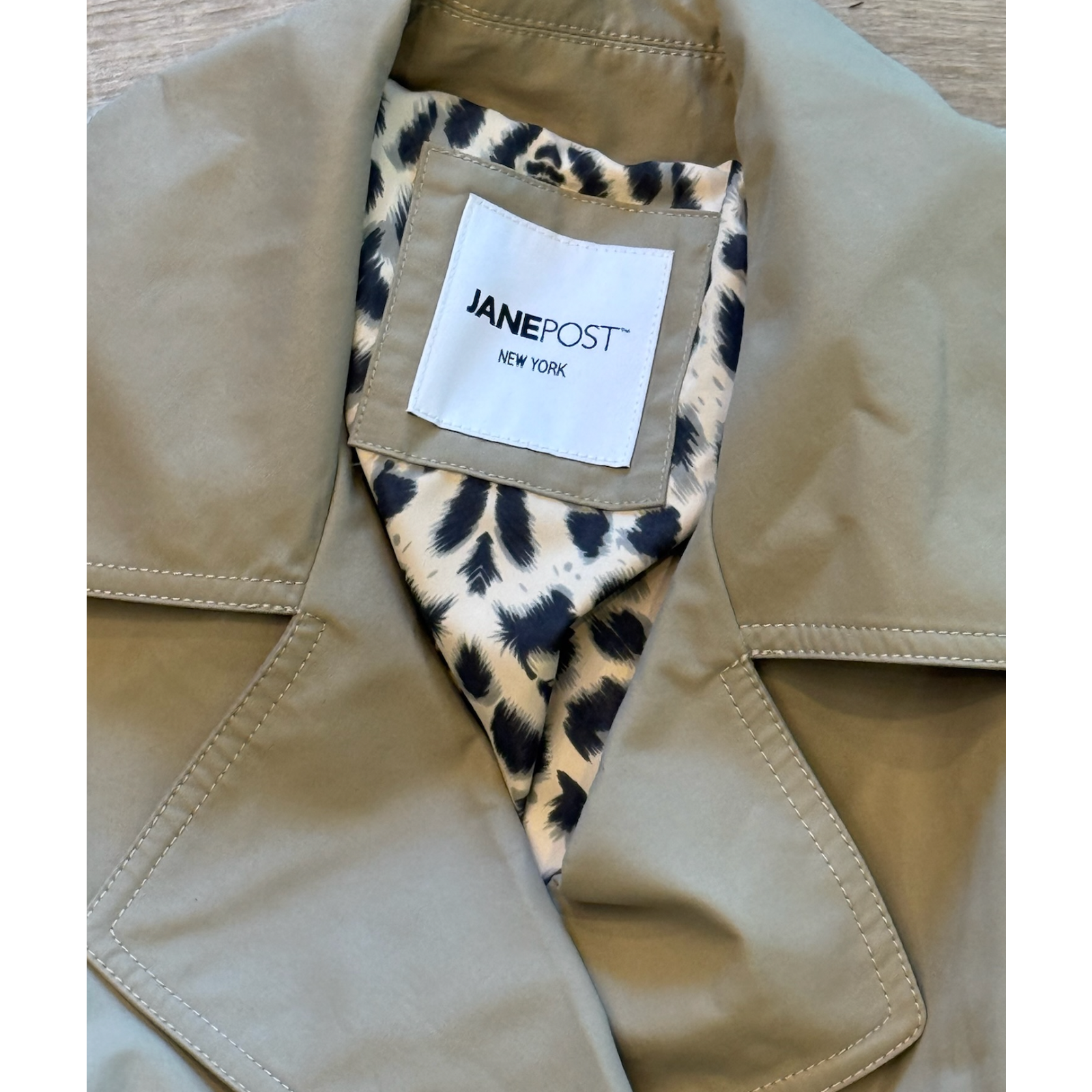 Nwt Jane Post Tan Italian Cotton Modern Snap Trench Coat Jacket Sz Xs — image 7 of 8